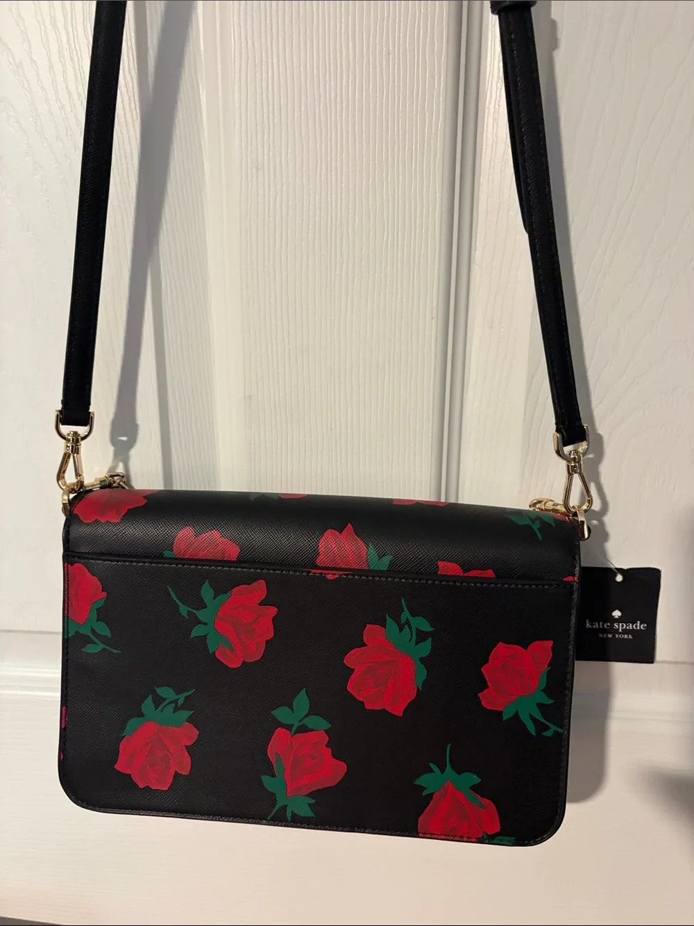 kate spade Black Crossbody with Red Rose Print